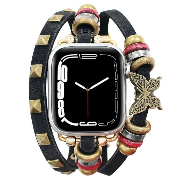 Dwitch Compatible with Apple Watch Band 38mm 40mm 41mm 42mm(Series 10) for Women, Fashion Boho Bracelet Multilayer Leather Wrap Braided Strap for iWatch Series 10(42mm)/9/8/7/6/5/4/3/2/1/SE,Black
