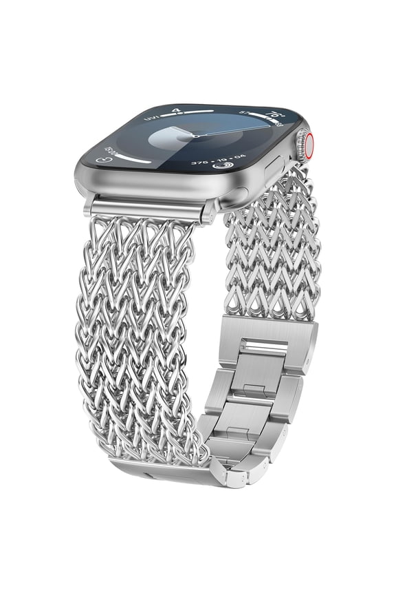 Compatible with Apple Watch Band 40/38/45/46/49/42mm Women,Dressy Stainless Steel Metal Chain Strap Link Bracelet Wristband fits for iWatch Series 11 10 9 8 7 6 5 4 Ultra SE 3 2 1,Silver