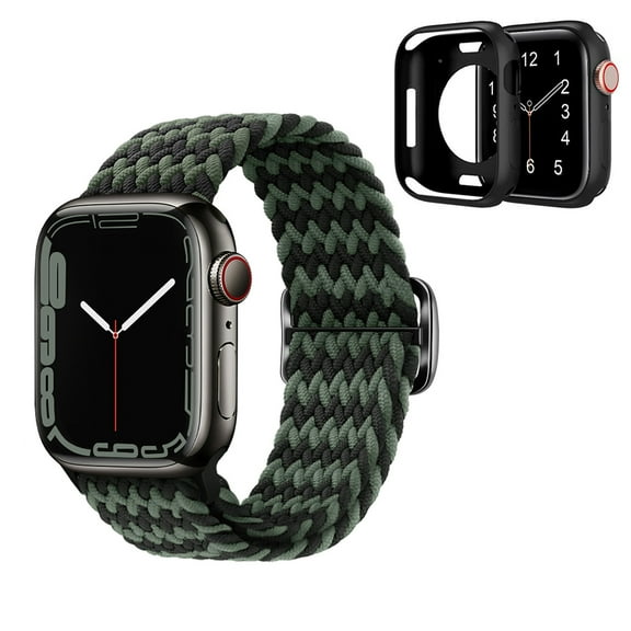 Dwitch Compatible with Apple Watch Series 3/2/1 Band & Case,Braided Elastic Solo Loop Nylon Band Strap Sports Women Men Kids Wristbands Straps for iWatch 42mm,Black