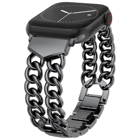 Dwitch Double Chain Bracelet Compatible with Apple Watch Band 38/40/41/42/44/45/46/49mm Women Men, Dressy Metal Link Strap for iWatch Ultra SE Series 10 9 8 7 6 5 4 3 2 1,Black