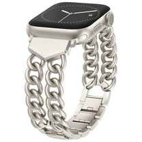 Dwitch Double Chain Bracelet Compatible with Apple Watch Band 38/40/41/42/44/45/46/49mm Women Men, Dressy Metal Link Strap for iWatch Ultra SE Series 10 9 8 7 6 5 4 3 2 1,Starlight