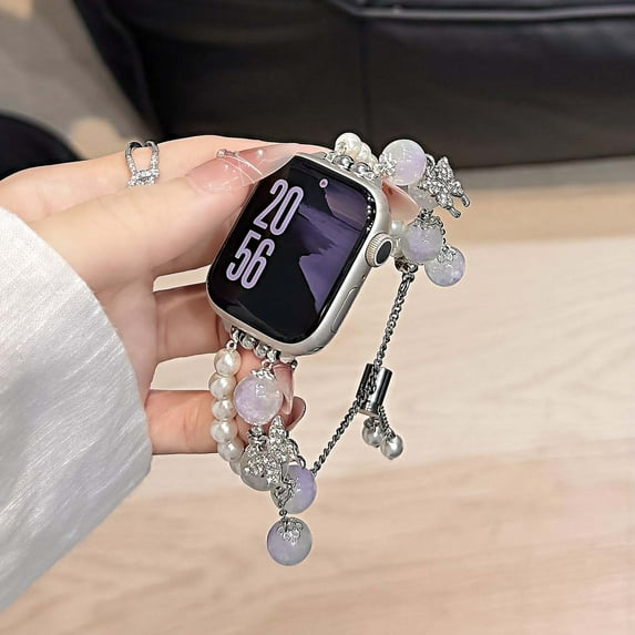 Dwitch Elegant Butterfly Pearl Chain Watch Band Compatible for Apple Watch 38/40/41/42mm(S10) Band,Bling Crystal Pearl Beads Bracelet Strap fits for Apple iWatch Series SE 10 9 8 7 6 5 4 3 2 1,D