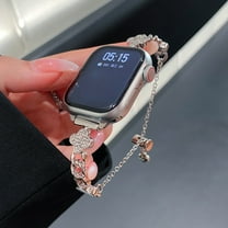 Dwitch Elegant Floral Chain Metal Watch Band for iWatch Series 10/9/8/7/6/5/4/3/2/1/SE/Ultra, Adjustable Metal Link Bracelet Strap with Crystal Petal Charms fit 42mm/44mm/45mm/46mm/49mm Band,Silver