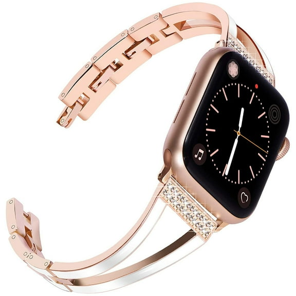 Dwitch Elegant Metal Compatible with Apple Watch Band 38/42/45/49mm,Slim Bracelet Strap with Rhinestones,Stylish Fashion Jewelry Replacement Band fits for iWatch Series 10 9 8 7 6 5 SE Ultra,Rosegold