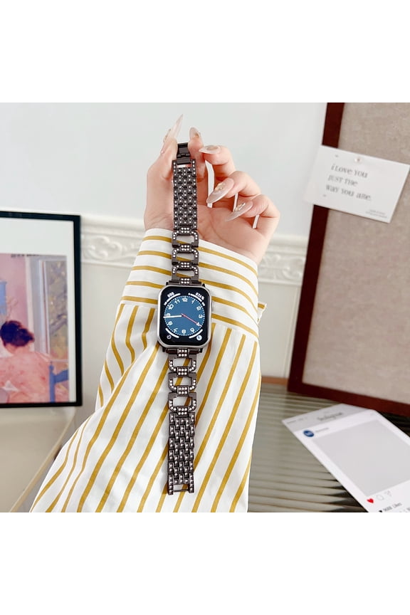 Elegant Metal Strap for Apple Watch Band 38mm 40mm 41mm 42mm(Series 10), Stylish Fashion Bracelet Strap for Women, Adjustable Clasp,Crystal Chain Link Design for iWatch Series 1-10 SE, Black