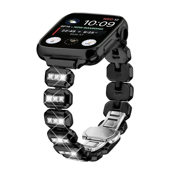 Dwitch Fashion Sparkling Metal Diamond Band for Apple Watch Series 10/9/8/7/6/5/4/SE/3/2/1, Shiny Crystal Watch Strap for Women Men, Adjustable Metal Link Bracelet 38/40/41/42mm(S10),Black