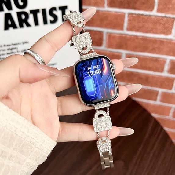 Dwitch Fashion Sparkly Glitter Metal Band Compatible with Apple Watch Series Ultra 10 9 SE 8 7 6 5 4 3 2 1,Women Small Bag with Diamonds Cute Dressy Bling Bracelet Bands 41/42/44/45/46/49mm,Starlight