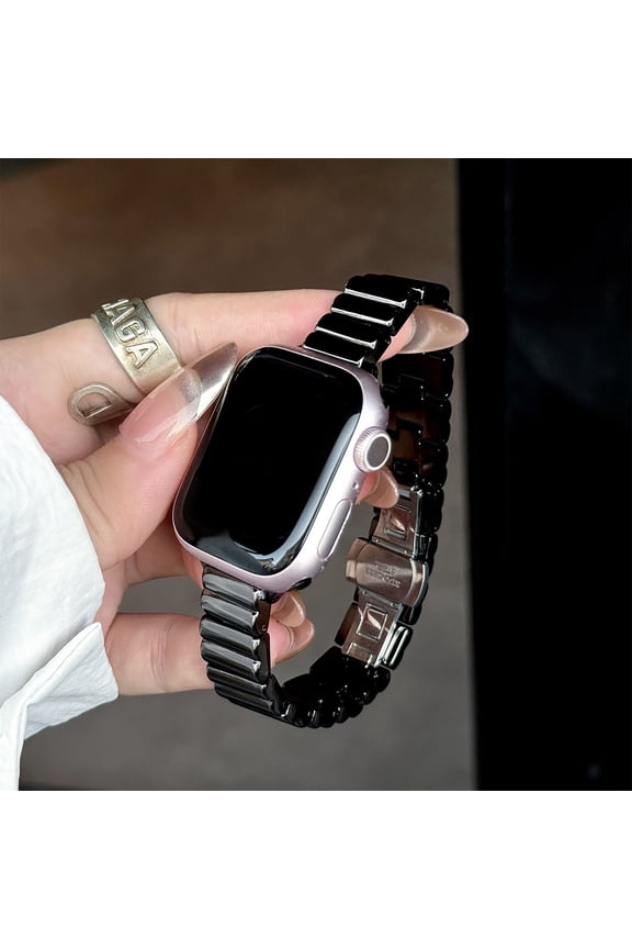 Fashion Thin Metal Strap Compatible with Apple Watch Band 42mm 44mm 45mm 46mm 49mm, Dressy Metal Chain Butterfly Clasp Strap for iWatch Bands Series 10 9 8 7 6 5 4 SE 3 2 1,Black