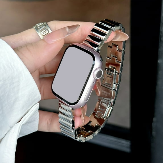 Dwitch Fashion Thin Metal Strap Compatible with Apple Watch Band 42mm(Series 10) 41mm 40mm 38mm, Dressy Metal Chain Butterfly Clasp Strap for iWatch Bands Series 10 9 8 7 6 5 4 SE 3 2 1,Silver