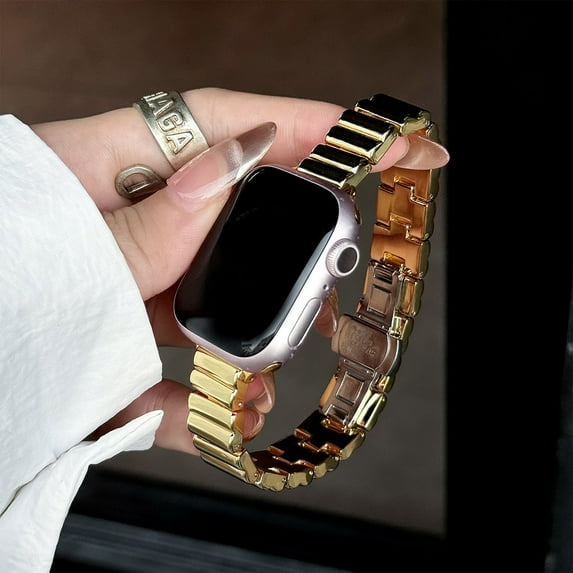 Dwitch Fashion Thin Metal Strap Compatible with Apple Watch Band 42mm(Series 10) 41mm 40mm 38mm, Dressy Metal Chain Butterfly Clasp Strap for iWatch Bands Series 10 9 8 7 6 5 4 SE 3 2 1,Gold