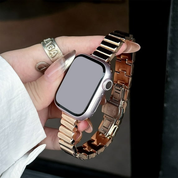 Dwitch Fashion Thin Metal Strap Compatible with Apple Watch Band 42mm(Series 10) 41mm 40mm 38mm, Dressy Metal Chain Butterfly Clasp Strap for iWatch Bands Series 10 9 8 7 6 5 4 SE 3 2 1,Rosegold