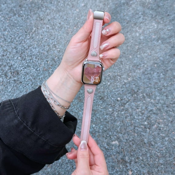 Dwitch Genuine Leather Watch Band with Magnetic Clasp for iWatch Series 10 9 8 7 6 5 4 SE 3 2 1, Fashion Leather Magnetic Band Heart Accent Strap for Apple Watch 38mm 40mm 41mm 42mm for Women,Purple