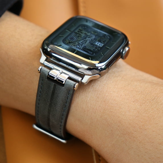 Dwitch Leather Bands Compatible with Apple Watch 41mm 40mm 38mm, Classic Vintage Leather with Silver Buckle for Apple iWatch Series 9/8/7/6/5/4/3/2/1/SE,Gray