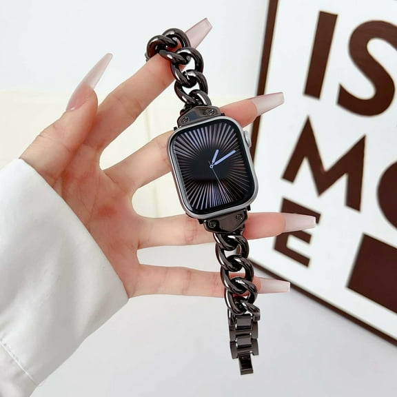 Dwitch Luxury Chunky Chain Metal Watch Band for Apple Watch Series 10 9 8 7 6 5 4 3 SE 2 1 , Stylish Glossy Link Bracelet Strap with Polished Clasp, for iWatch Series 38mm 40mm 41mm 42mm Band,Black