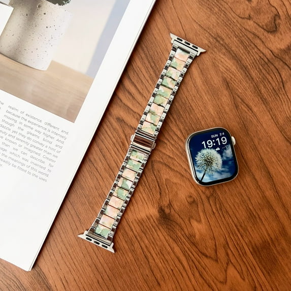 Dwitch Luxury Metal Resin Watch Band,Slim Fashion Wristband Strap for Apple Watch 38/40/41/42mm(S10) Band, Durable & Comfortable Bracelet Replacement for iWatch Series 10/9/8/7/6/SE/5/4/3/2/1,A