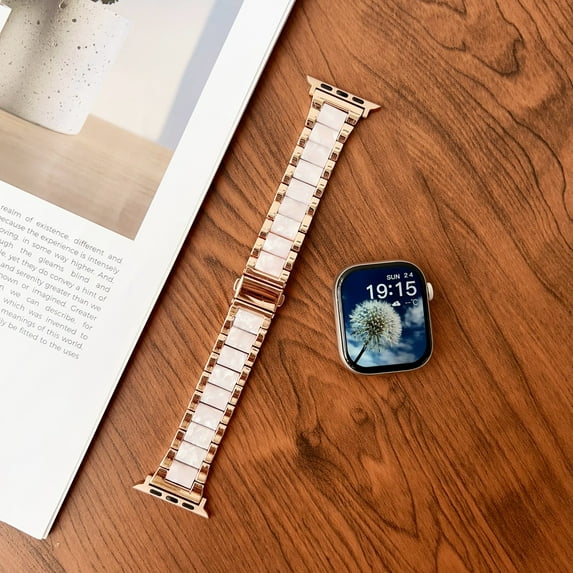 Dwitch Luxury Metal Resin Watch Band,Slim Fashion Wristband Strap for Apple Watch 42/44/45/46/49mm Band, Durable & Comfortable Bracelet Replacement for iWatch Series 10/9/8/7/6/SE/5/4/3/2/1/Ultra,F