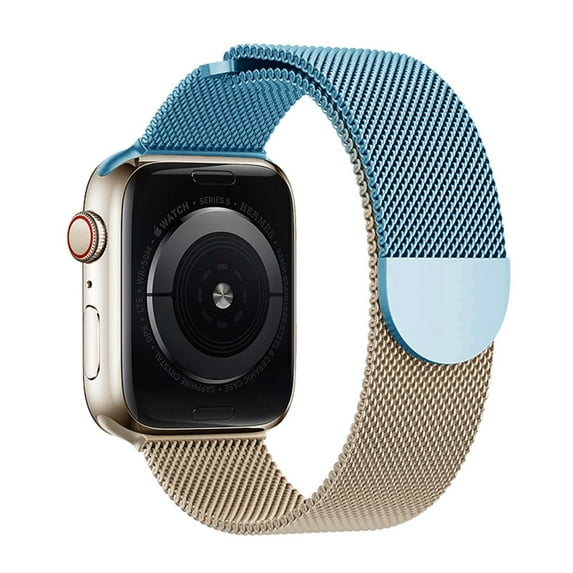 Dwitch Mesh Metal Bands Compatible with Apple Watch Band 38mm 40mm 41mm, Stainless Steel Magnetic Loop Strap for iWatch Series 9/8/SE/7/6/5/4/3/2/1 Men Women,Blue Rosegold