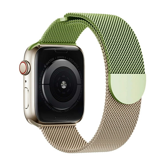 Dwitch Mesh Metal Bands Compatible with Apple Watch Band 42mm 44mm 45mm 49mm, Stainless Steel Magnetic Loop Strap for iWatch Ultra/2 Series 9/8/SE/7/6/5/4/3/2/1 Men Women,Green Rosegold
