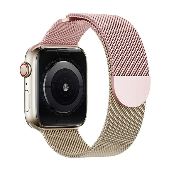 Dwitch Mesh Metal Bands Compatible with Apple Watch Band 42mm 44mm 45mm 49mm, Stainless Steel Magnetic Loop Strap for iWatch Ultra/2 Series 9/8/SE/7/6/5/4/3/2/1 Men Women,Pink Rosegold