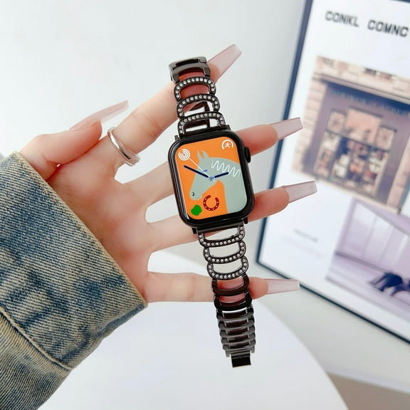 Dwitch Metal Band with Sparkling Diamond for Apple Watch Band 42/44/45/46/(Series 10)/49mm, Luxury Slim Metal Bracelet Replacement Strap for iWatch Series 10/9/8/7/6/5/4/3/SE/3/2/1/Ultra 2/1,Black
