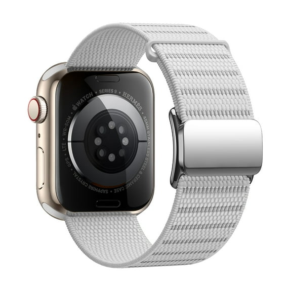 Dwitch Reflective Nylon Magnetic Band for iWatch Series Ultra 10 9 8 7 6 SE 5 4 3 2 1, Adjustable Reflective Nylon Strap with Secure Closure for 42mm/44mm/45mm/46mm/49mm Sport Band Men Women,White