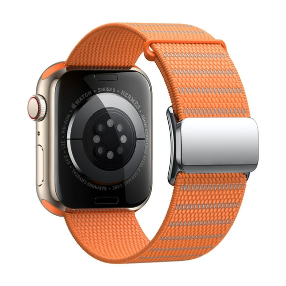 Dwitch Reflective Nylon Magnetic Watch Band for iWatch Series 10 9 8 7 6 SE 5 4 3 2 1, Adjustable Reflective Nylon Strap with Secure Closure for 38mm 40mm 41mm 42mm Sport Band Men Women,Orange