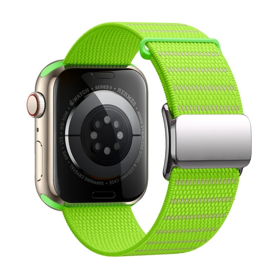 Dwitch Reflective Nylon Magnetic Watch Band for iWatch Series 10 9 8 7 6 SE 5 4 3 2 1, Adjustable Reflective Nylon Strap with Secure Closure for 38mm 40mm 41mm 42mm Sport Band Men Women,Green