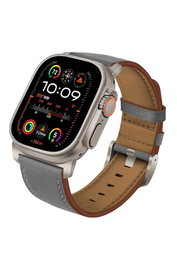 Rugged Leather Band Compatible with Apple Watch Ultra 2/1 Band 49mm 46mm 45mm 44mm, 26mm Wide Robust Genuine Leather Replacement Band for iWatch Series10 9 SE 8 7 6 5 4 Men Strap,Gray