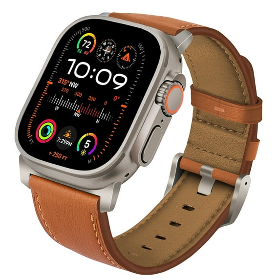 Dwitch Rugged Leather Band Compatible with Apple Watch Ultra 2/1 Band 49mm 46mm 45mm 44mm, 26mm Wide Robust Genuine Leather Replacement Band for iWatch Series10 9 SE 8 7 6 5 4 Men Strap,Brown