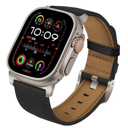 Dwitch Rugged Leather Band Compatible with Apple Watch Ultra 2/1 Band 49mm 46mm 45mm 44mm, 26mm Wide Robust Genuine Leather Replacement Band for iWatch Series10 9 SE 8 7 6 5 4 Men Strap,Black