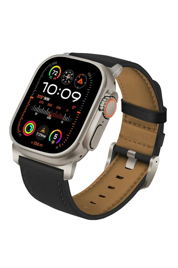 Rugged Leather Band Compatible with Apple Watch Ultra 2/1 Band 49mm 46mm 45mm 44mm, 26mm Wide Robust Genuine Leather Replacement Band for iWatch Series10 9 SE 8 7 6 5 4 Men Strap,Black