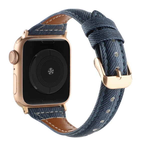 Dwitch Slim Soft Genuine Leather Strap Compatible with Apple Watch 49mm 46mm 45mm 44mm 42mm, Fashion Canvas&Leather Hybrid Band Strap Fits for iWatch Series 10 9 8 7 6 5 4 3 2 1 SE Ultra 2,Blue