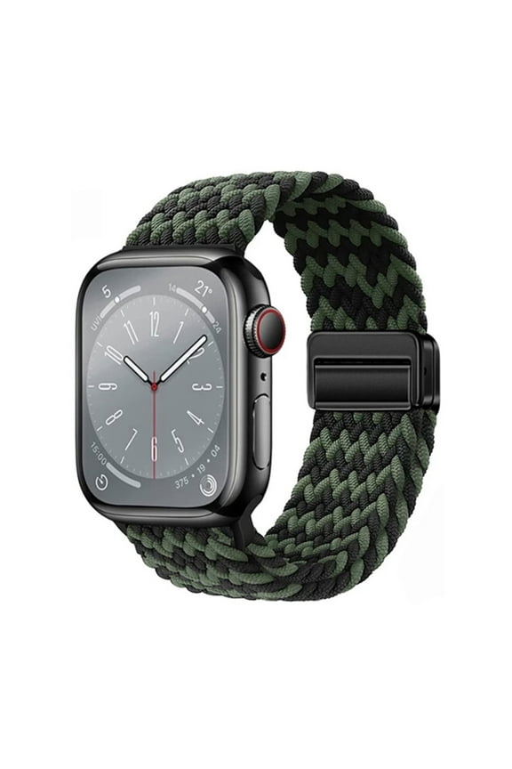 Sport Loop Compatible with Apple Watch Band 38mm 40mm 41mm for Women Men, Adjustable Magnetic Clasp Stretchy Nylon Braided Wristband for iWatch Series 9/8/7/6/5/4/3/2/1/SE,Green Black