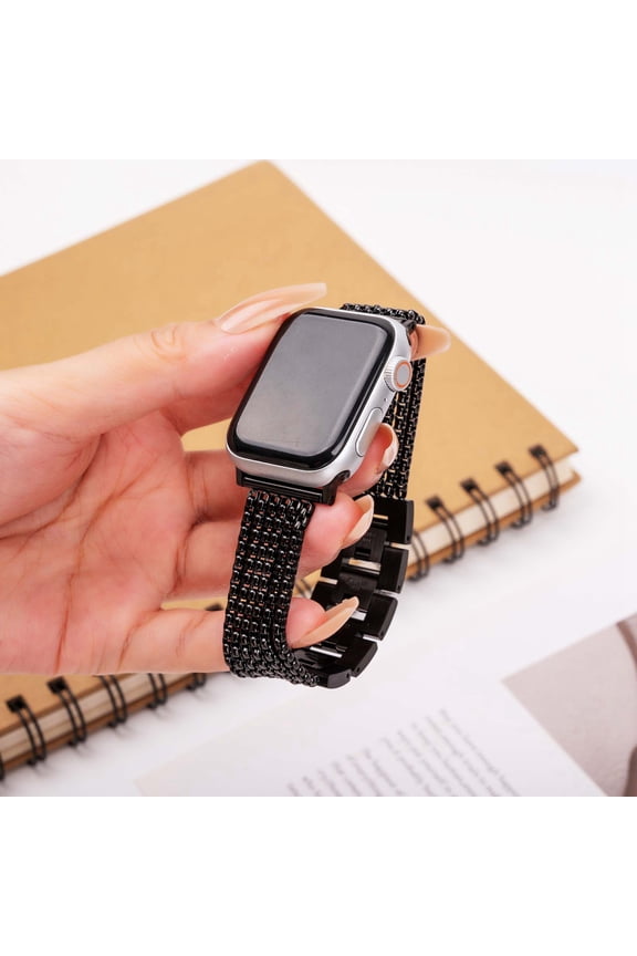 Stainless Steel Business Strap for Apple Watch Band 42/44/45/46/49mm, Dressy Stainless Steel Metal Chain Strap Bracelet Wristband for iWatch Series Ultra 2/1 10 9 8 7 6 5 4 3 2 1 SE,Black