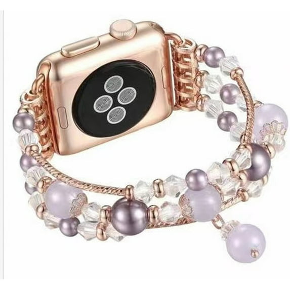 Dwitch Stretchy Watch Strap for Apple Watch 38mm 40mm 41mm for Women, Lightweight Easy Adjustable Fashion Cute Handmade Pearl Stretchy Watch Strap for iWatch Series 9 8 7 6 5 4 3 2 1 SE,Lightpurple