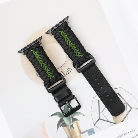 Dwitch Stylish Braided Leather Paracord Band for Apple Watch 42mm/44mm/45mm/46mm/49mm,for iWatch Series Ultra 10 9 8 7 6 5 4 3 2 1 SE,Slim Lightweight PU Leather Sport Strap for Men & Women,Black