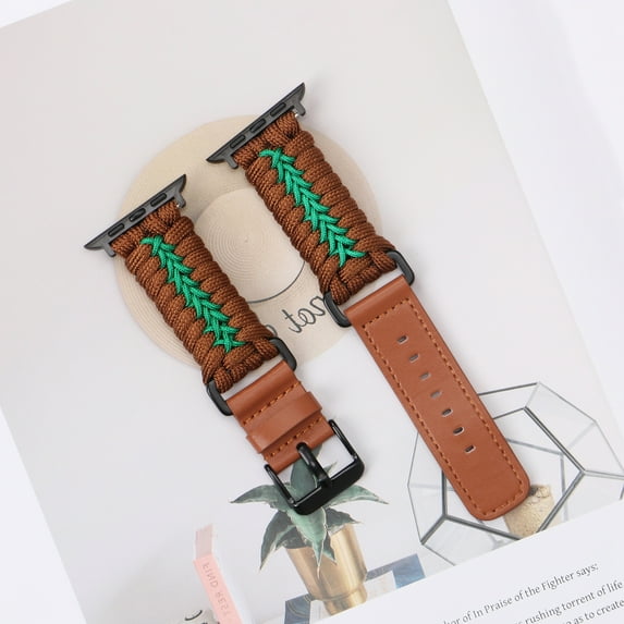 Dwitch Stylish Braided Leather Paracord Band for Apple Watch 42mm/44mm/45mm/46mm/49mm,for iWatch Series Ultra 10 9 8 7 6 5 4 3 2 1 SE,Slim Lightweight PU Leather Sport Strap for Men & Women,Brown