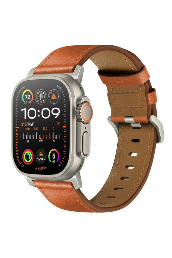 Top Grain Genuine Leather Band for Apple Watch Ultra Band 49mm 46mm 45mm 44mm 42mm, Rugged Metal Connector Band Strap for Women Men iWatch Ultra 2/1 Series 10 9 8 7 6 5 4 3 2 1 SE,Orange
