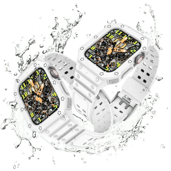 Dwitch Watch Bands 45mm 44mm 42mm, Rugged iWatch Band TPU PC Bumper Case for Men Women, Compatible with Apple Watch Series 9/8/7/6/5/4/6/SE,White