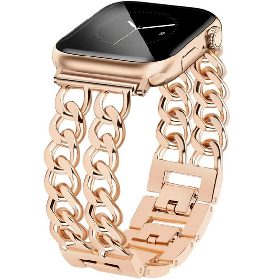 Dwitch iWatch Bands for Women Compatible with Apple Watch Band 38mm 40mm 41mm Adjustable Metal Band Cowboy Steel Chain Bracelet for iWatch Series 9/8/7/6/5/4/3/2/1/SE,Rosegold