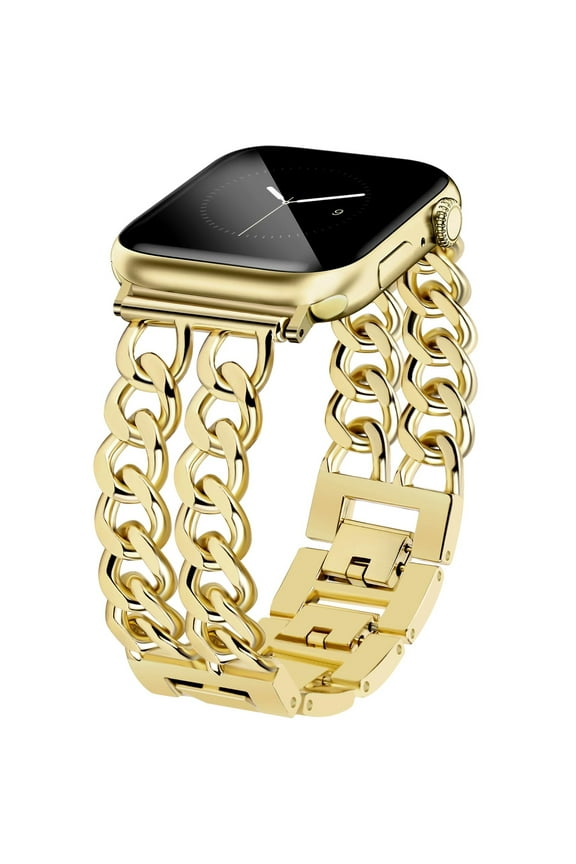 iWatch Bands for Women Compatible with Apple Watch Band 38mm 40mm 41mm Adjustable Metal Band Cowboy Steel Chain Bracelet for iWatch Series 9/8/7/6/5/4/3/2/1/SE,Gold