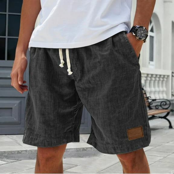 Dwralegc Beach Shorts for Men Elastic Waist Drawstring Beach Shorts Plus Size Lounge Knee Length Pants Breathable Big and Tall Linen Shorts with Pocket Black 3XL