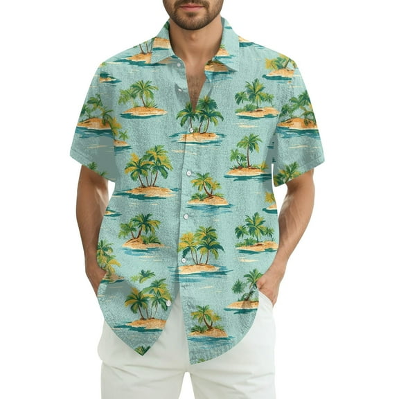 Dwralegc Big and Tall Shirts for Men Button Casual Vacation Shirts Big & Tall Floral Tropical Printed Shirts Summer Short Sleeves Lapel Collar Clothing Cyan 4XL