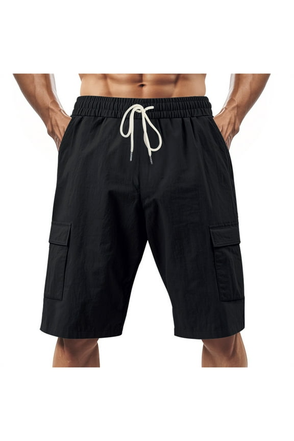Board Shorts Men's Knee Length Elastic Waist Short Athletic Casual Cargo Shorts Trendy Big and Tall Loose Fit Pants with Pockets Black S