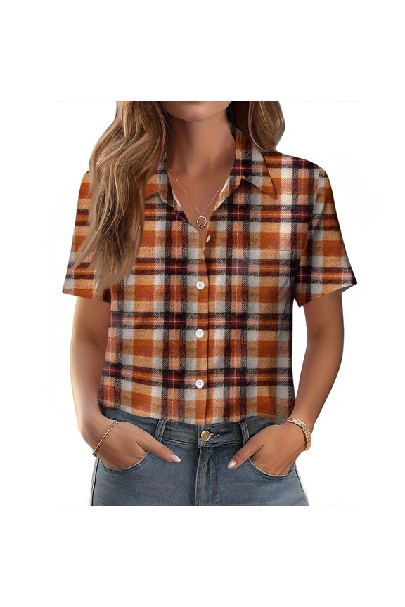 Button Down Shirts for Women Short Sleeve V Neck Shirts Dressy Business Casual Outfits Work Summer Spring Solid Color Button Down Blouses Brown S