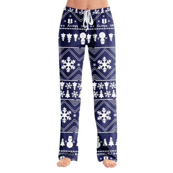Dwralegc Christmas Pajamas for Women Cute Xmas Printed Winter Elastic Waist Pajama Bottoms Comfy Wide Leg Casual Pj Pants Drawstring Soft Holiday Pants with Pockets Royal Blue M