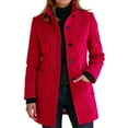 thumbnail image 1 of Dwralegc Coats for Women Casual Trench Wool Blend Coats Single Breasted Mid Long Dress Jackets & Coats Outerwear Balck Peacoat with Pockets Clearance Red 2XL, 1 of 4