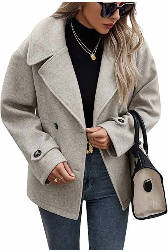 Coats for Women Winter Thicken Double Breasted Cropped Coats Trench Stand Collar Wool Jackets & Coats Casual Short Peacoat with Pockets Clearance Apricot L