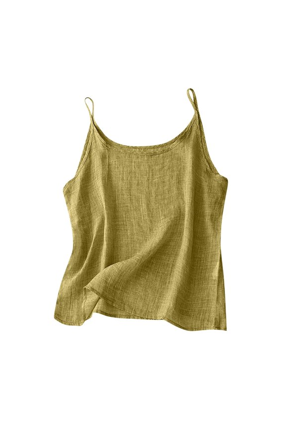 Cotton Linen Cami Sleep Shirt Women Basic Night Soild Color Tees Camisole Summer Beach Clothes Loose Fit Lounge Spaghetti Strap Tops Light Green M
