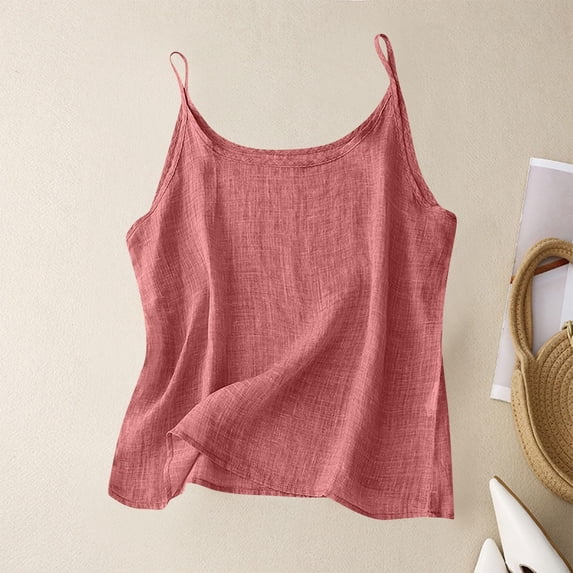 Dwralegc Cotton Linen Cami Sleep Shirt Women Casual Vacation Gauze Tees Clothes Night Beach Camisole Loose Fit Plus Size Sleeveless Layering Camisoles Watermelon Red M